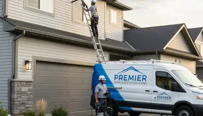 Technician cleaning home gutters in Charlotte NC to prevent water damage and protect vinyl siding