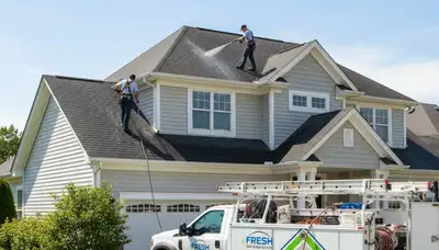 Professional roof cleaning service removing moss and debris in Charlotte, NC