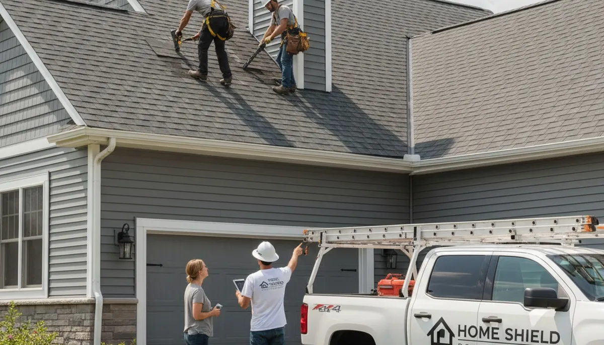Professional roof repair and vinyl siding experts working on a Charlotte, NC home exterior