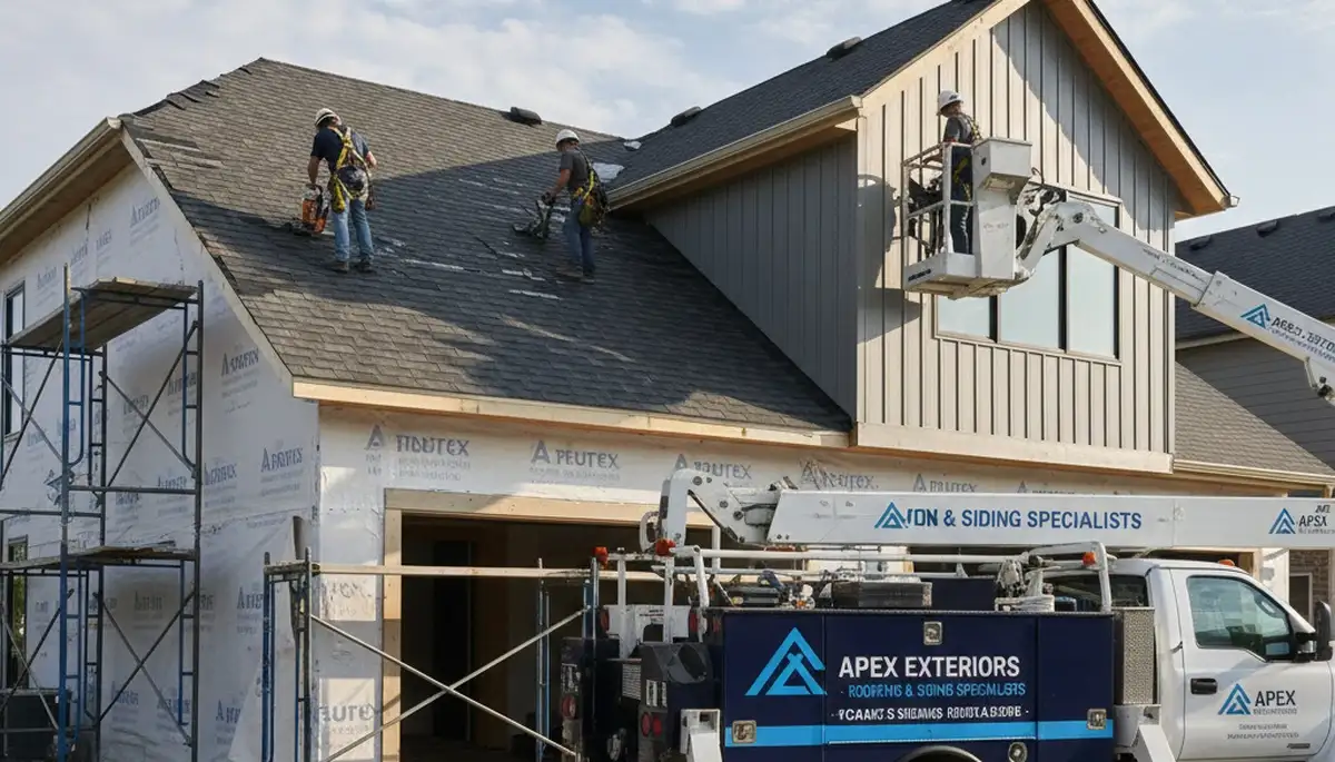 Charlotte NC vinyl siding and roof repair experts inspecting home exterior damage after storm