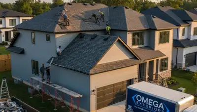Vinyl siding installation on Charlotte NC home by Next Level Exteriors roofing and siding experts