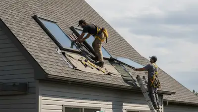 Technician repairing skylight on vinyl-sided home in Charlotte, NC for Next Level Exteriors