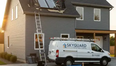 Technician repairing skylight and vinyl siding on home exterior in Charlotte, NC