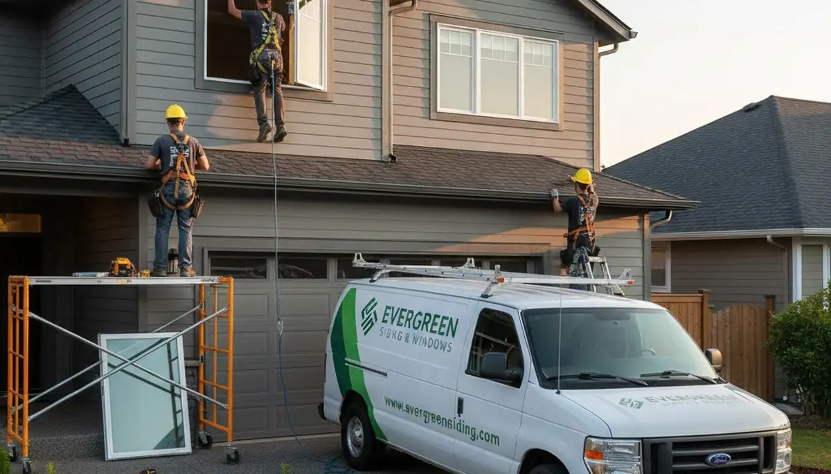 Vinyl siding and window repair experts working on home exterior in Charlotte, NC